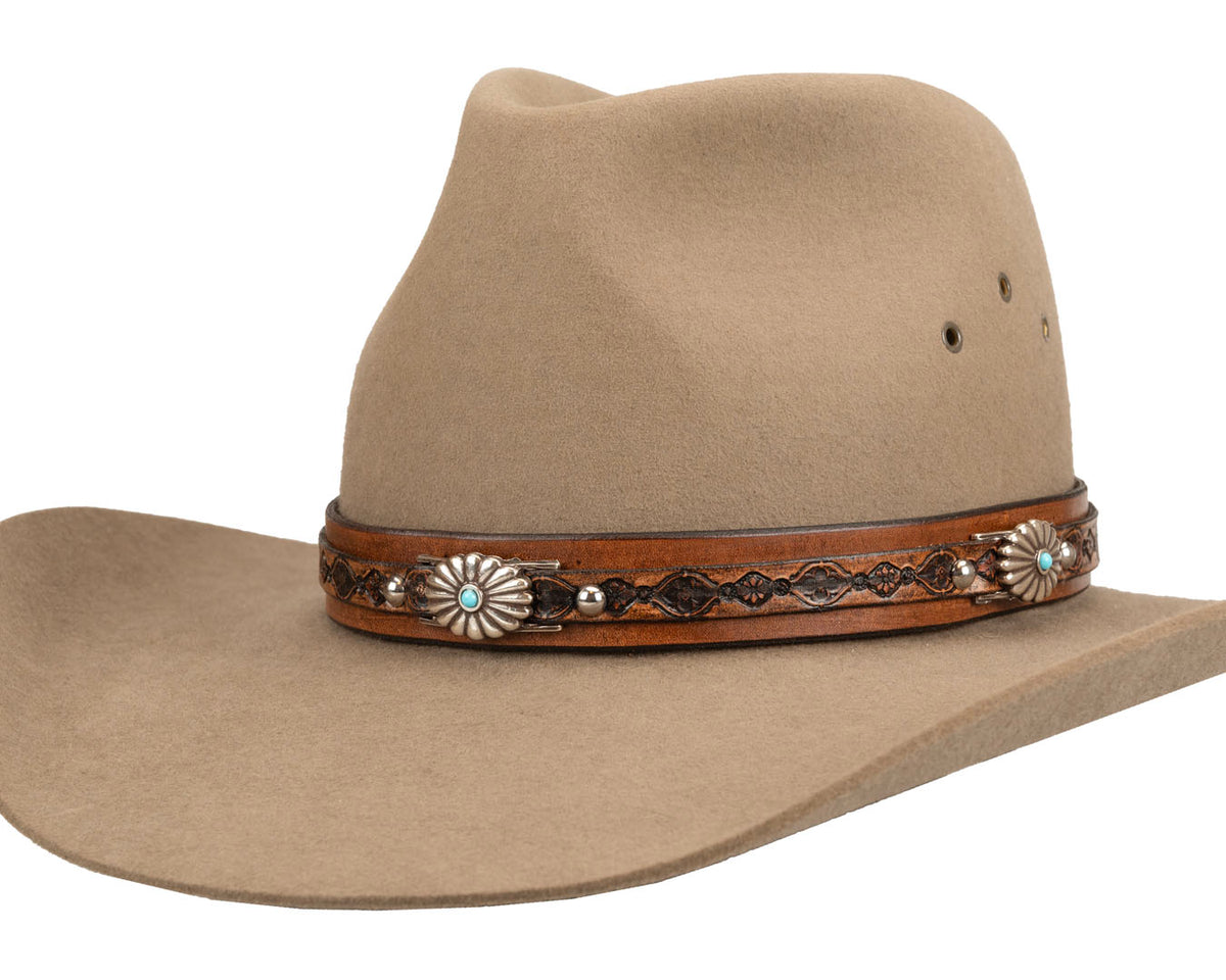 Buffalo Girl, Turquoise Western Hat Band | Floral Conchos #1, - ©The Hattery Katoomba