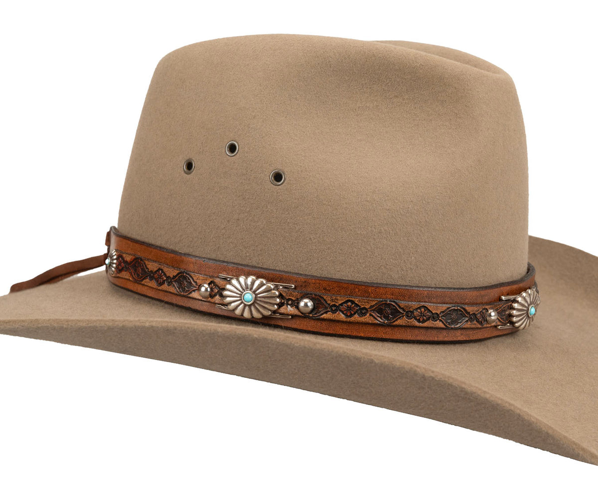 Buffalo Girl, Turquoise Western Hat Band | Floral Conchos #1, - ©The Hattery Katoomba