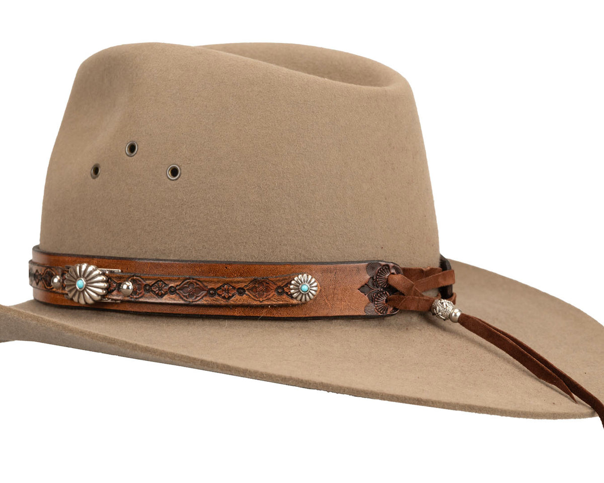 Buffalo Girl, Turquoise Western Hat Band | Floral Conchos #1, - ©The Hattery Katoomba