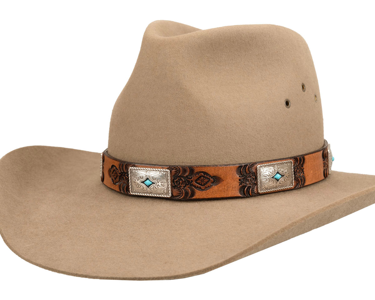 Buffalo Girl, Turquoise Western Hat Band | Rectangular Conchos #1, - ©The Hattery Katoomba