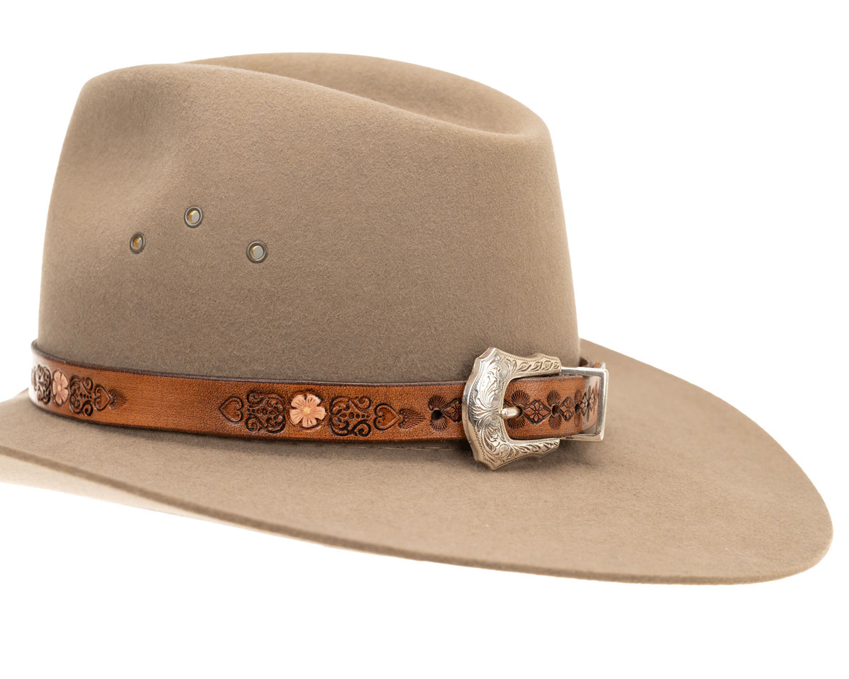 Buffalo Girl, Desert Rose Western Hat Band | Tan Leather, - ©The Hattery Katoomba    
