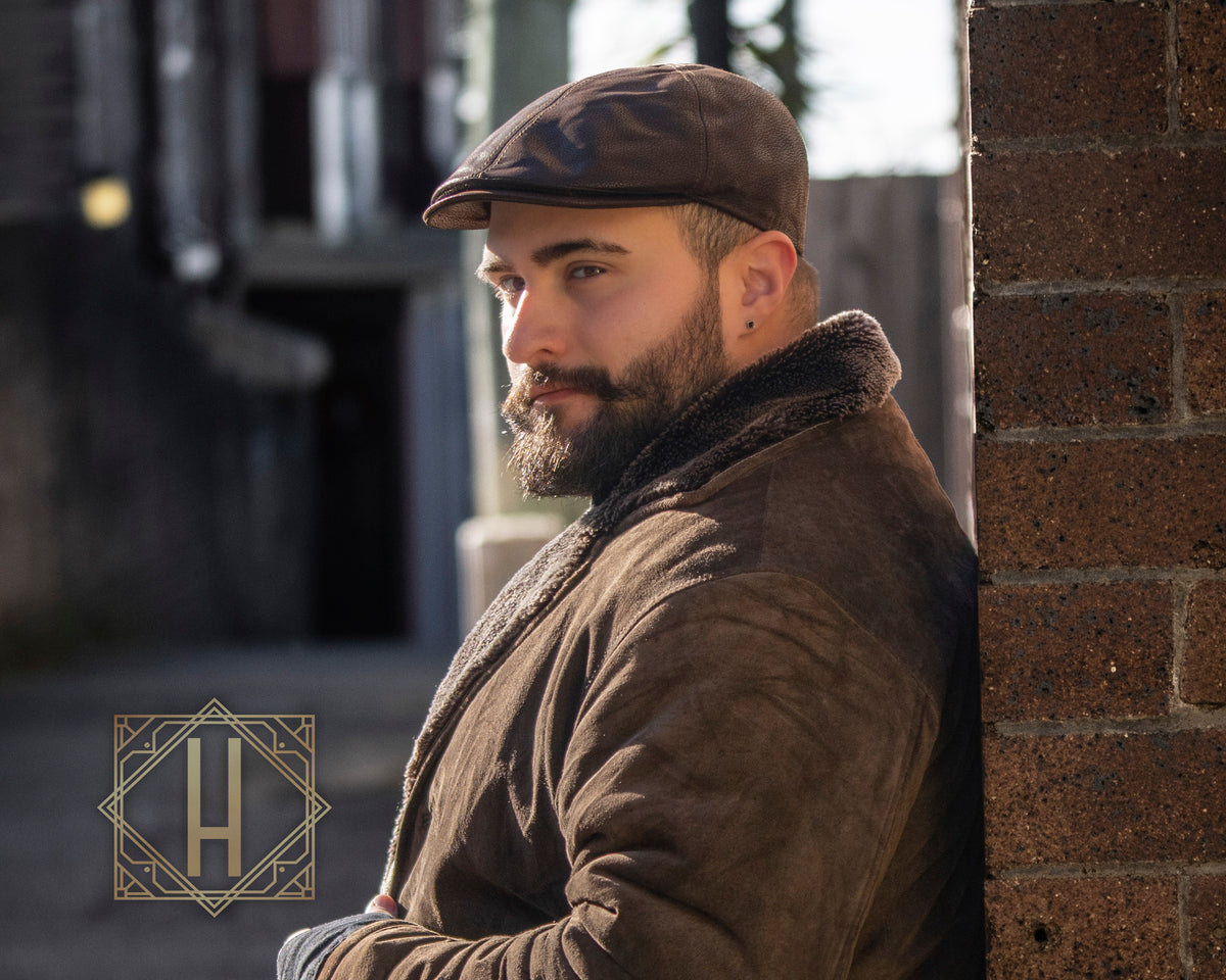 Stanton, Nappa Leather Cap - Brown, - ©The Hattery Katoomba