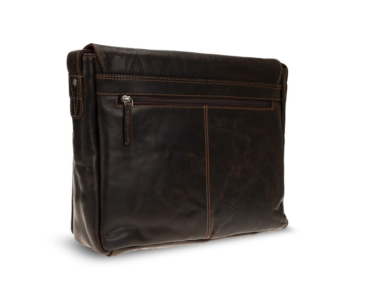Rugged Hide, Large Satchel Bag | Dark Brown Leather, - ©The Hattery Katoomba