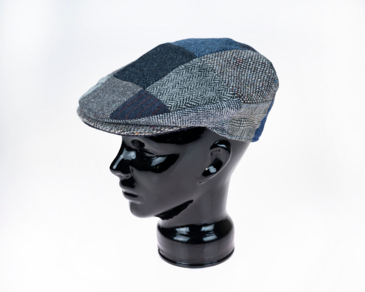Hanna Hats, Vintage Patchwork Cap - Grey &amp; Blue Tweed, - ©The Hattery Katoomba    