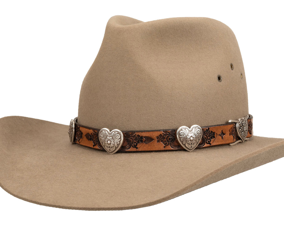 Romantic Western Hat Band | Heart Conchos