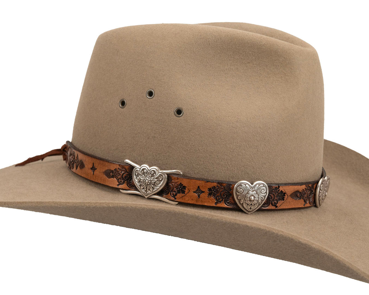 Romantic Western Hat Band | Heart Conchos