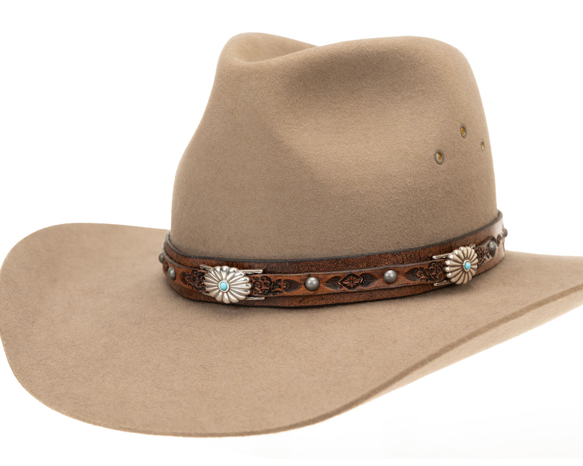 Buffalo Girl, Turquoise Western Hat Band | Floral Conchos, - ©The Hattery Katoomba    