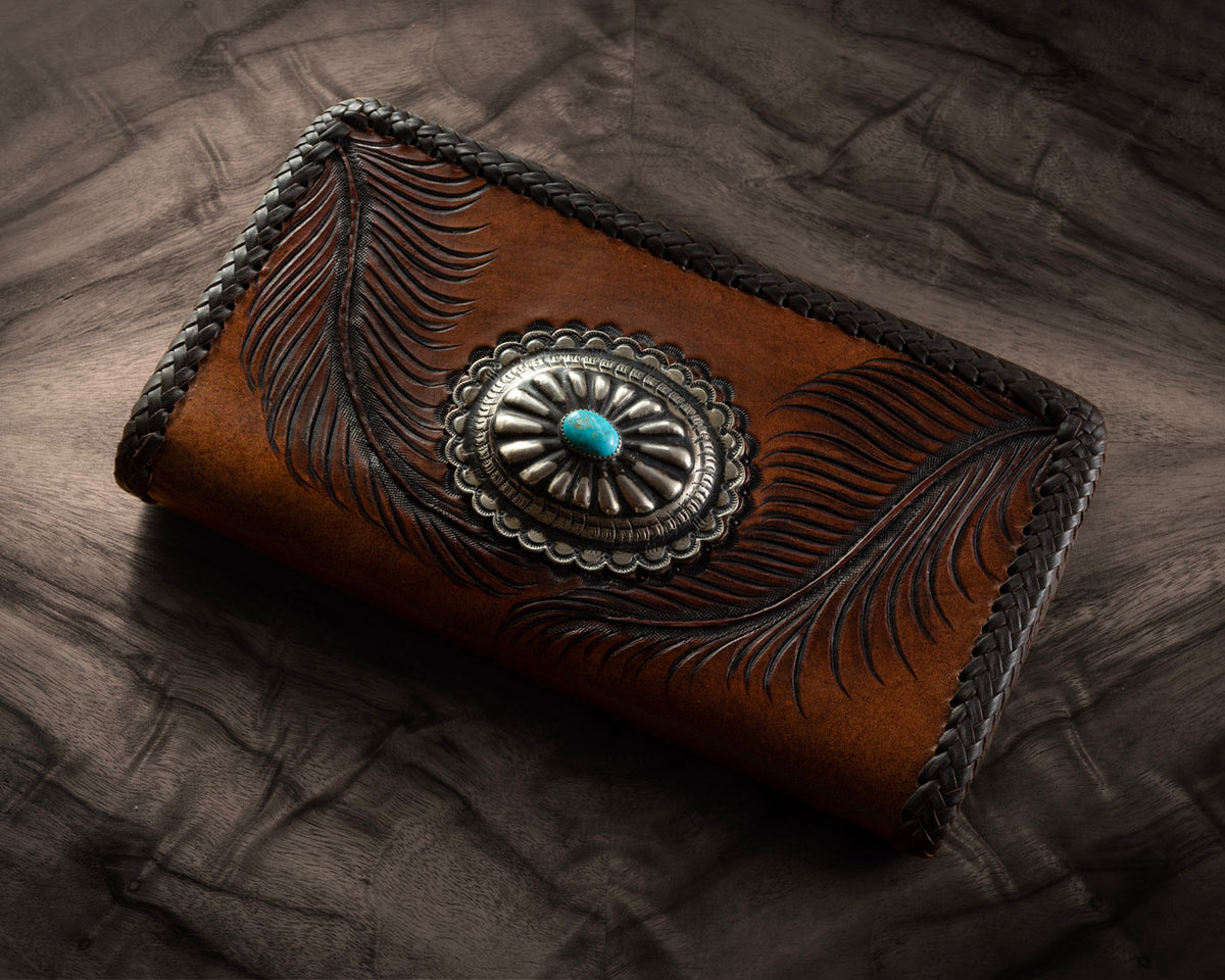 Large Eagle Feather Wallet | Navajo Concho