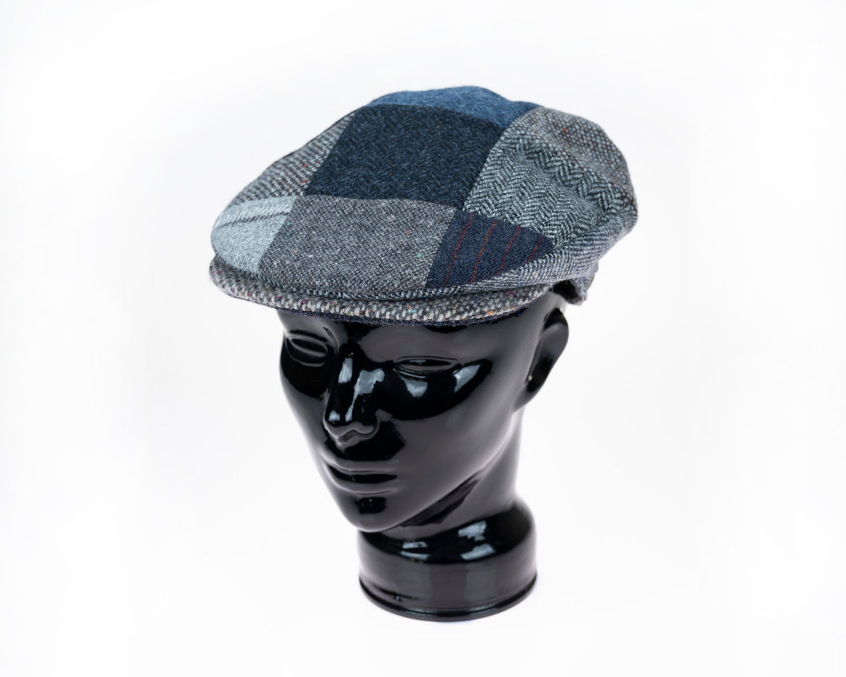 Hanna Hats, Vintage Patchwork Cap - Grey &amp; Blue Tweed, - ©The Hattery Katoomba    